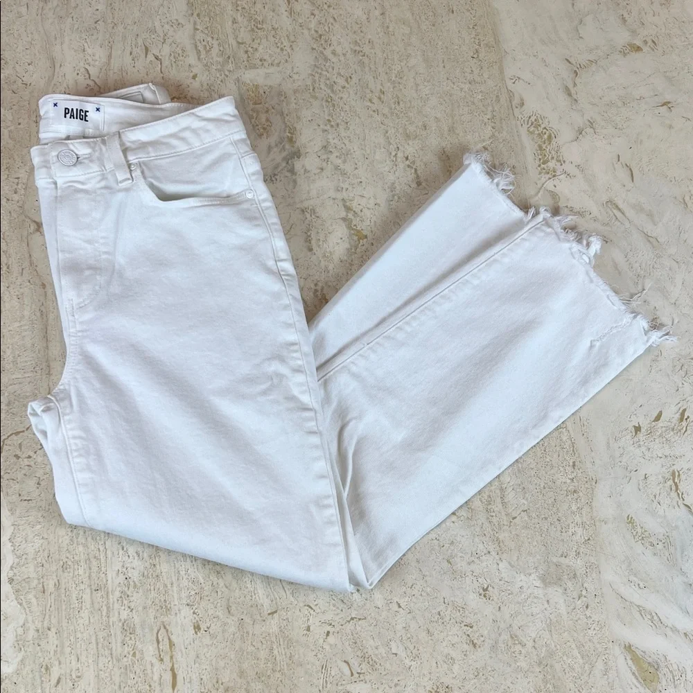 PAIGE Cindy Crop “crisp white” with distressed hem jeans womens 28 - Picture 1 of 13